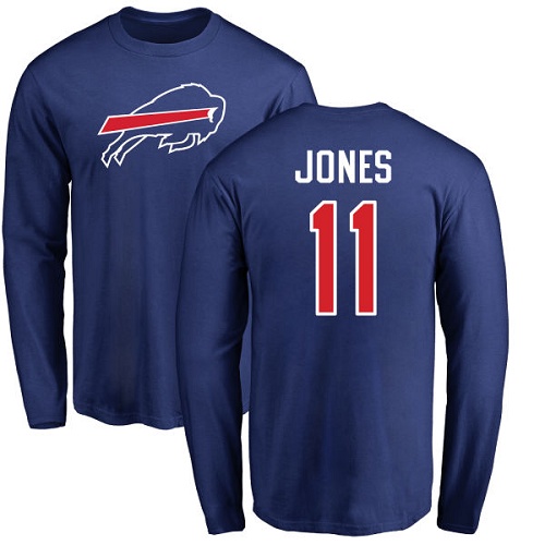 Men NFL Buffalo Bills #11 Zay Jones Royal Blue Name and Number Logo Long Sleeve T Shirt->nfl t-shirts->Sports Accessory
